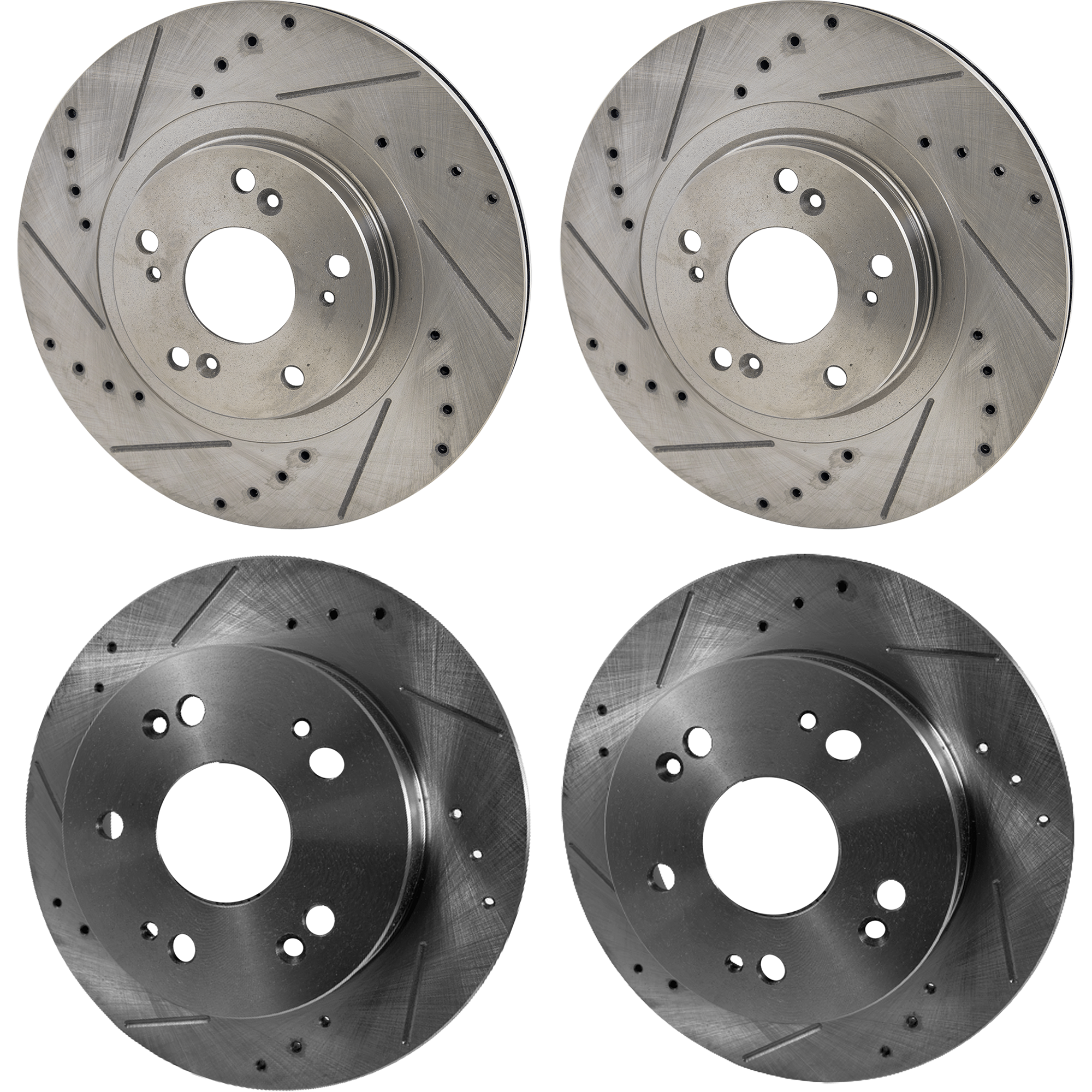 Front and Rear Brake Disc, 4-Wheel Set, Cross-drilled and Slotted, Vented - Front; Solid - Rear, 5 Lugs, Pro-Line Series - Image 2
