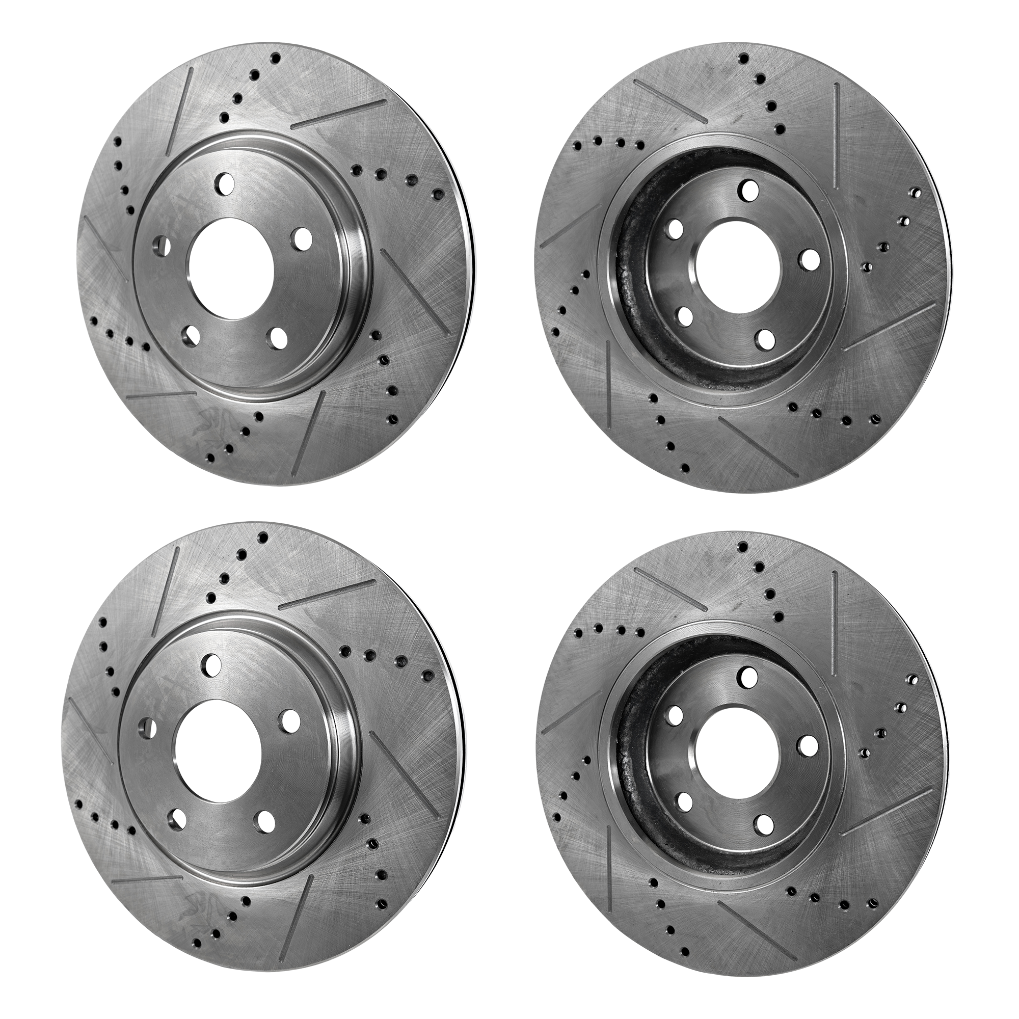 Front and Rear Brake Discs, 4-Wheel Set, Cross-Drilled and Slotted, Vented - Front, Solid - Rear, 5 Lugs, Pro-Line Series - Image 2