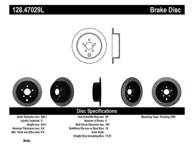 StopTech Rear Left Disc Brake Rotor | 128.47029L