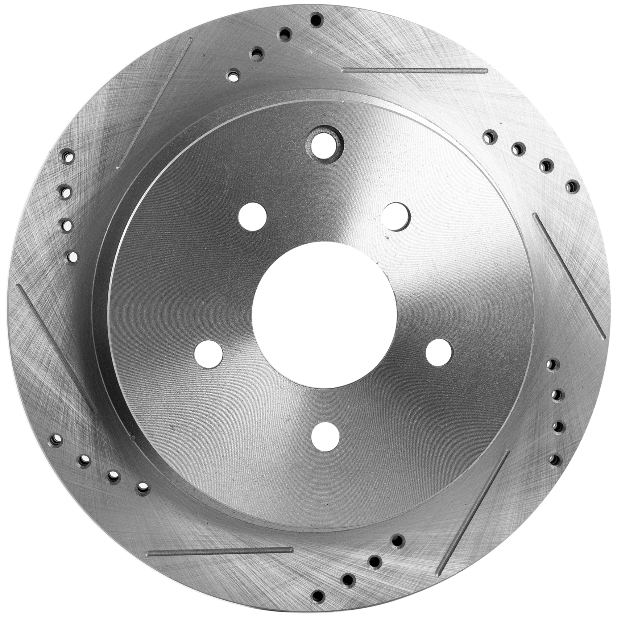 Rear, Driver or Passenger Side Brake Disc, Natural Finish, Cross-drilled and Slotted, Solid, 5 Lugs, 307.8 mm, Pro-Line Series - Image 2