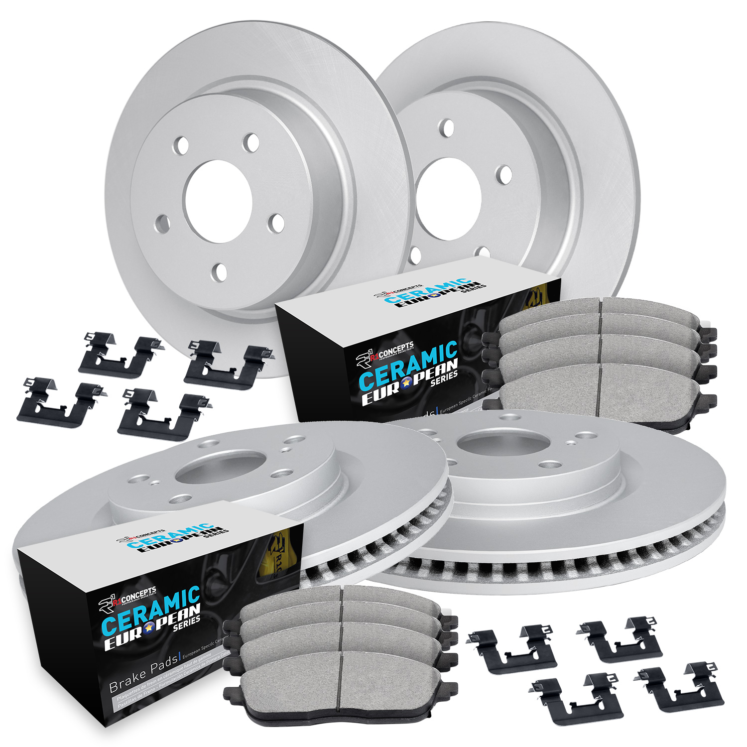 WDTH2-10795 Front and Rear Brake Disc and Pad Kit, Coated, Plain Surface, 279 mm, Ceramic, R1 GEO-Carbon Rotors with European Ceramic Pads Series
