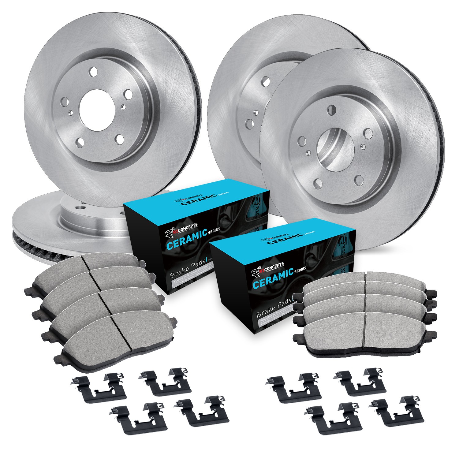 WFWH2-13036 Front and Rear Brake Disc and Pad Kit, Plain Surface, Front - 330 mm, Rear - 305 mm, Ceramic, R1 eLINE Silver Rotors with Ceramic Pads Series