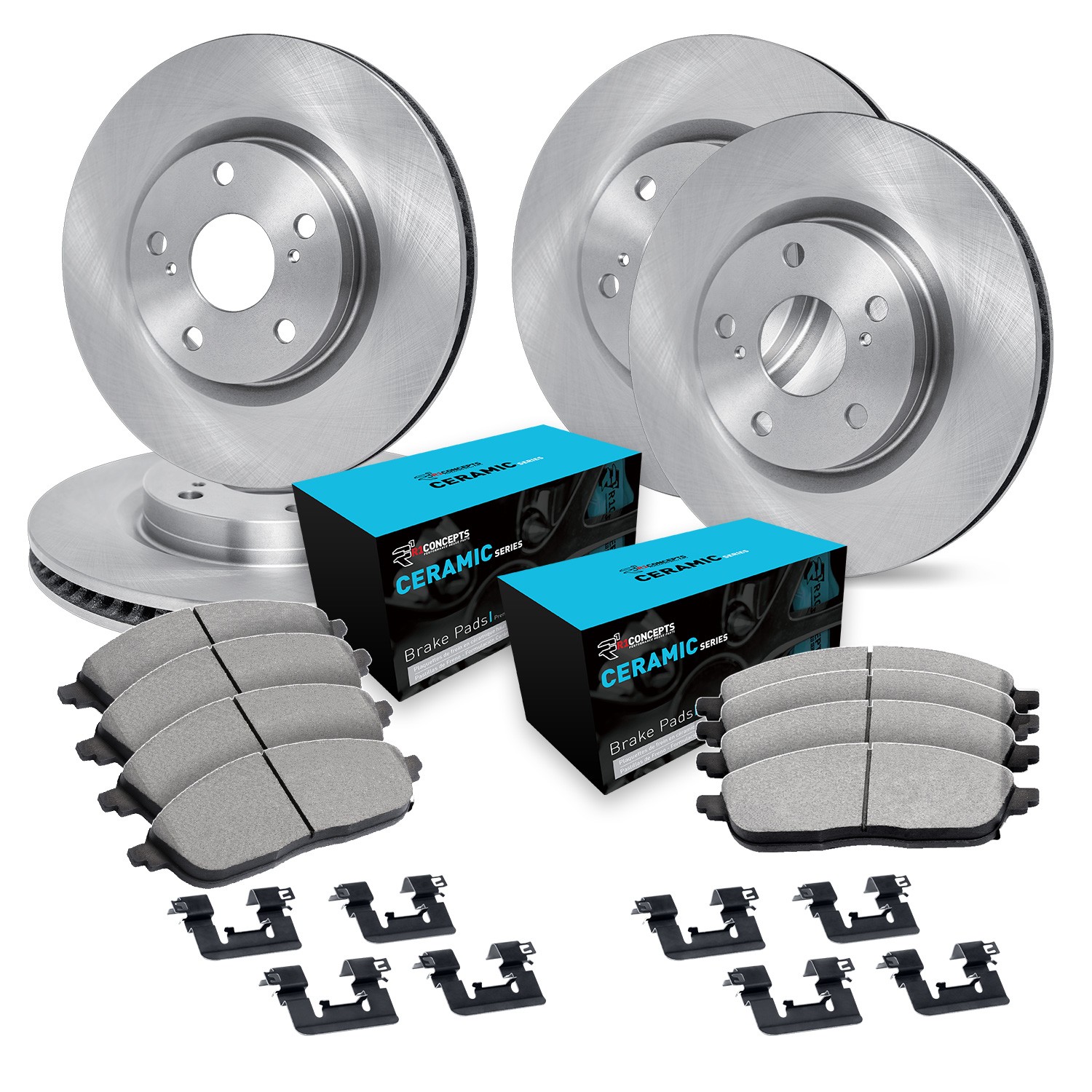 WFWH2-13047 Front and Rear Brake Disc and Pad Kit, Plain Surface, Front - 305 mm, Rear - 297 mm, Ceramic, R1 eLINE Silver Rotors with Ceramic Pads Series