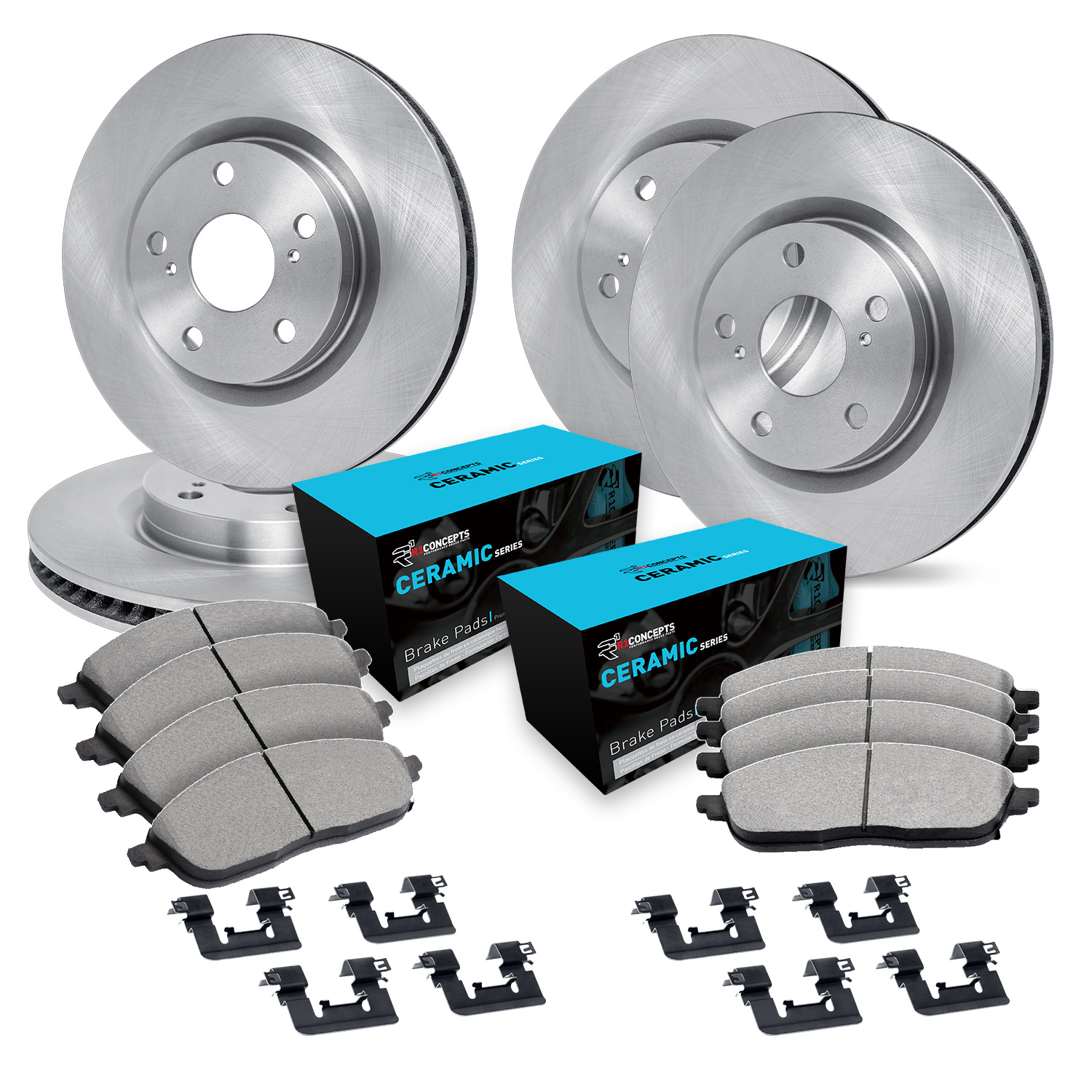 WFWH2-13047 Front and Rear Brake Disc and Pad Kit, Plain Surface, Front - 305 mm, Rear - 297 mm, Ceramic, R1 eLINE Silver Rotors with Ceramic Pads Series