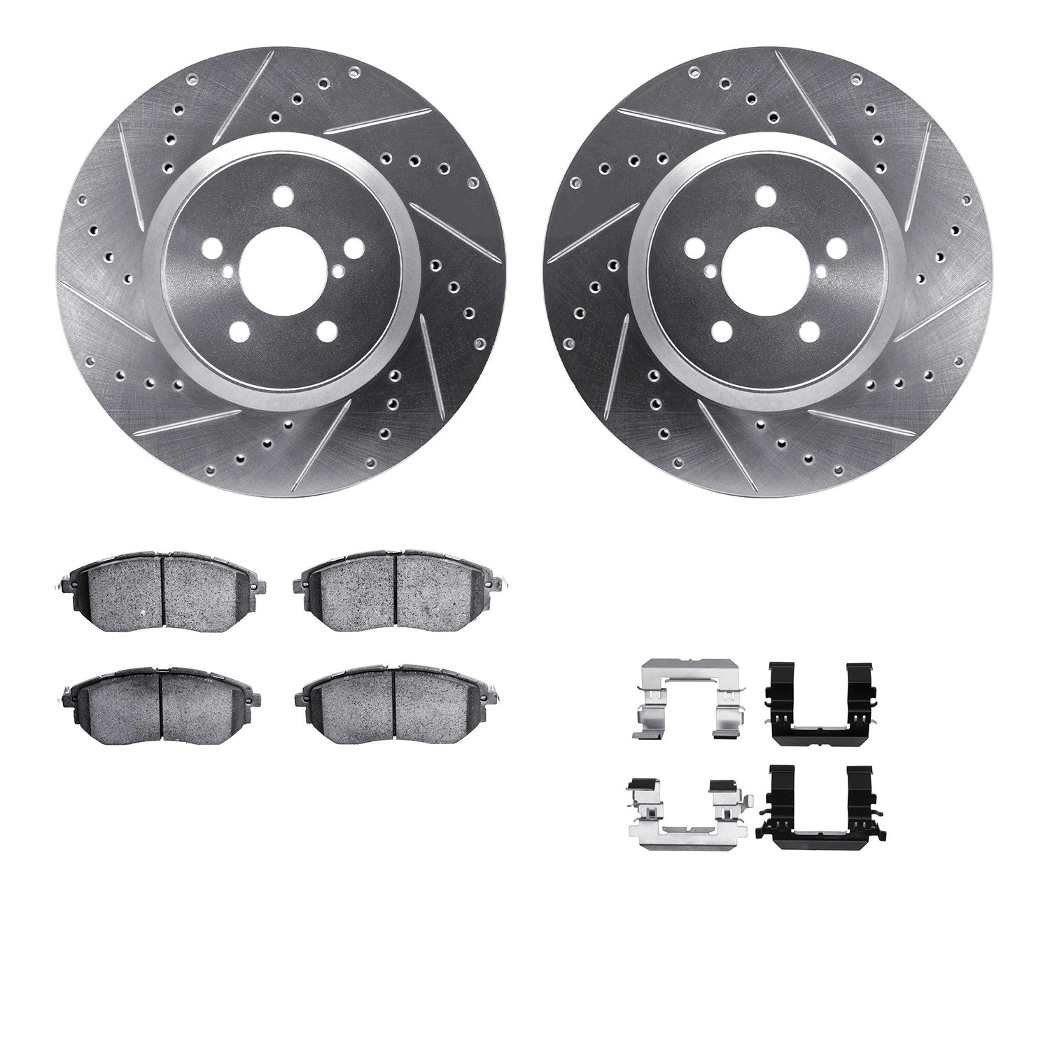 WGTH1-13006 Front Brake Disc and Pad Kit, Silver zinc-plated, Cross-drilled and Slotted, 330 mm, Ceramic, R1 eLINE Silver Rotors with European Ceramic Pads Series