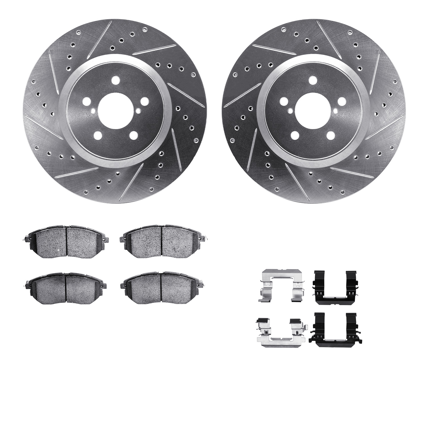 WGTH1-13006 Front Brake Disc and Pad Kit, Silver zinc-plated, Cross-drilled and Slotted, 330 mm, Ceramic, R1 eLINE Silver Rotors with European Ceramic Pads Series
