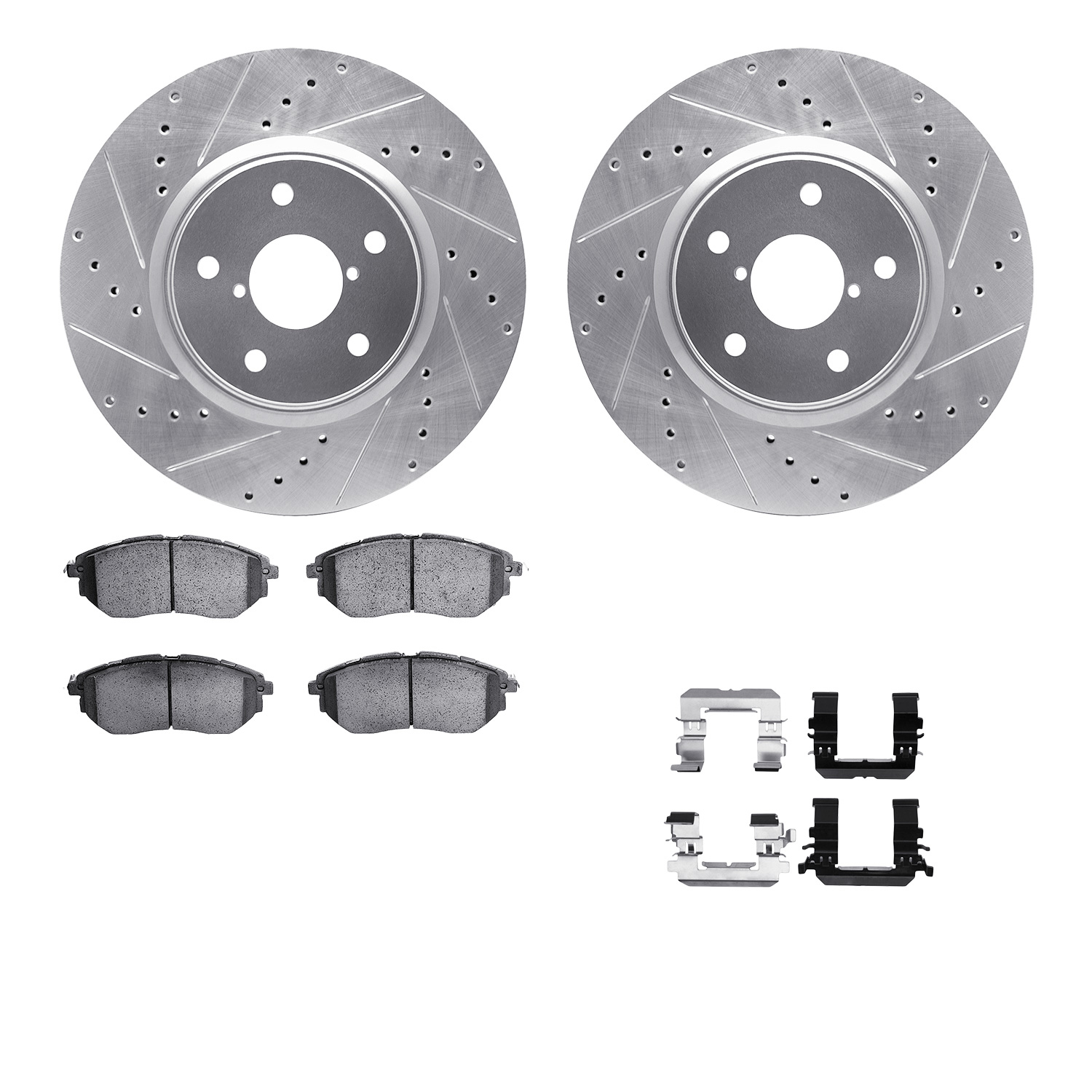 WGTH1-13012 Front Brake Disc and Pad Kit, Silver zinc-plated, Cross-drilled and Slotted, 330 mm, Ceramic, R1 eLINE Silver Rotors with European Ceramic Pads Series