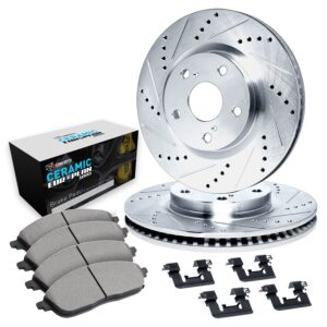 WGTH1-13014 Front Brake Disc and Pad Kit, Silver zinc-plated, Cross-drilled and Slotted, 340 mm, Ceramic, R1 eLINE Silver Rotors with European Ceramic Pads Series