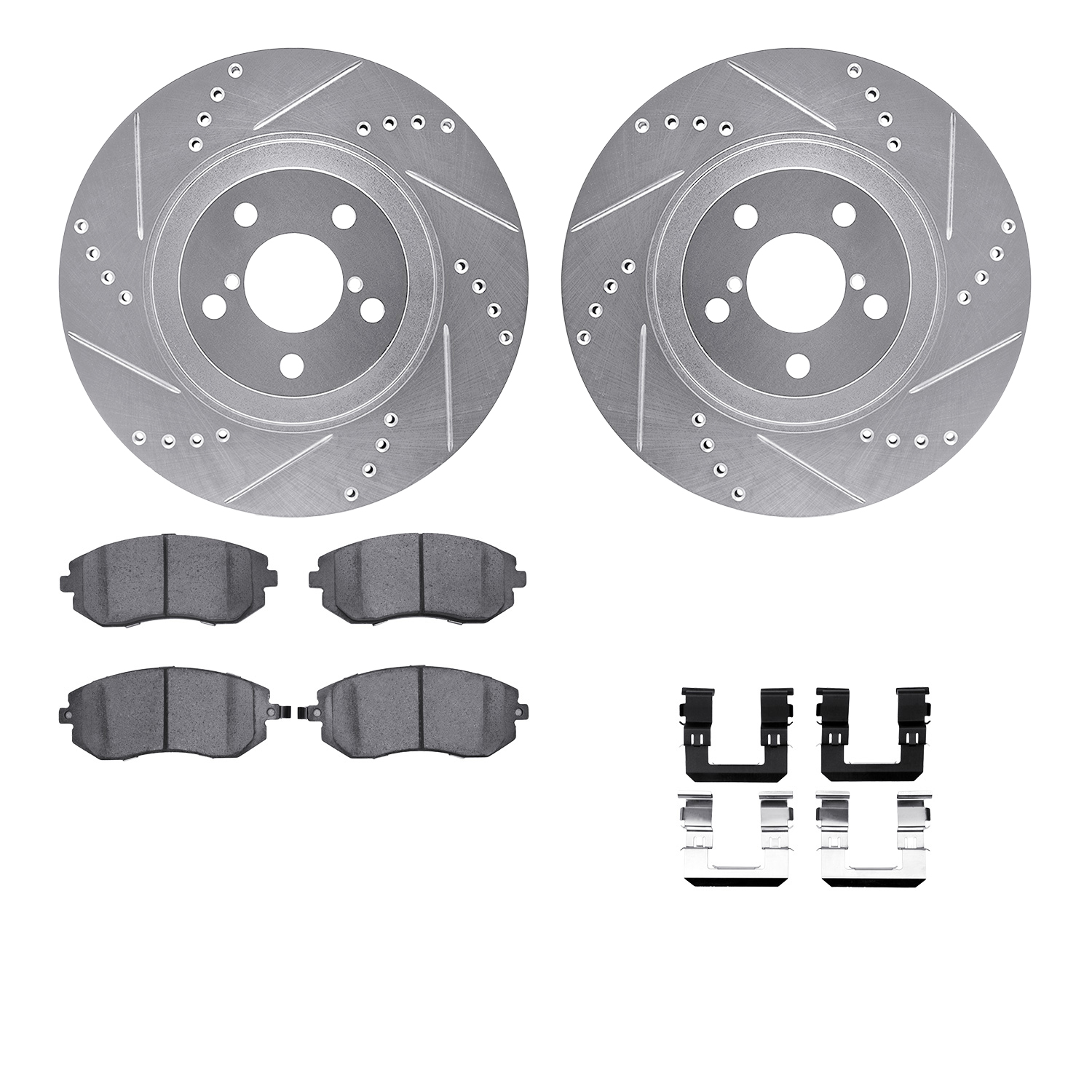 WGUH1-13029 Front Brake Disc and Pad Kit, Silver zinc-plated, Cross-drilled and Slotted, 305 mm, OE Comparable Pad Material, R1 eLINE Silver Rotors wtih Optimum OEp Pads Series