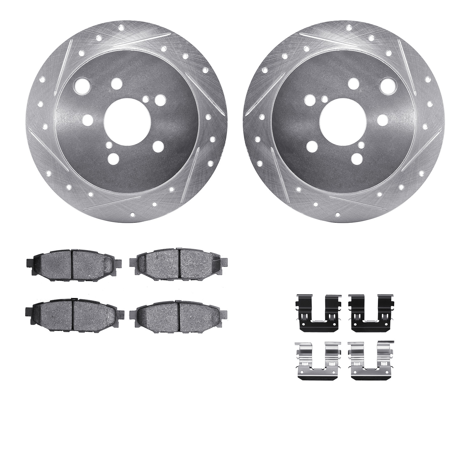 WGUH1-13043 Rear Brake Disc and Pad Kit, Silver zinc-plated, Cross-drilled and Slotted, 284 mm, OE Comparable Pad Material, R1 eLINE Silver Rotors wtih Optimum OEp Pads Series