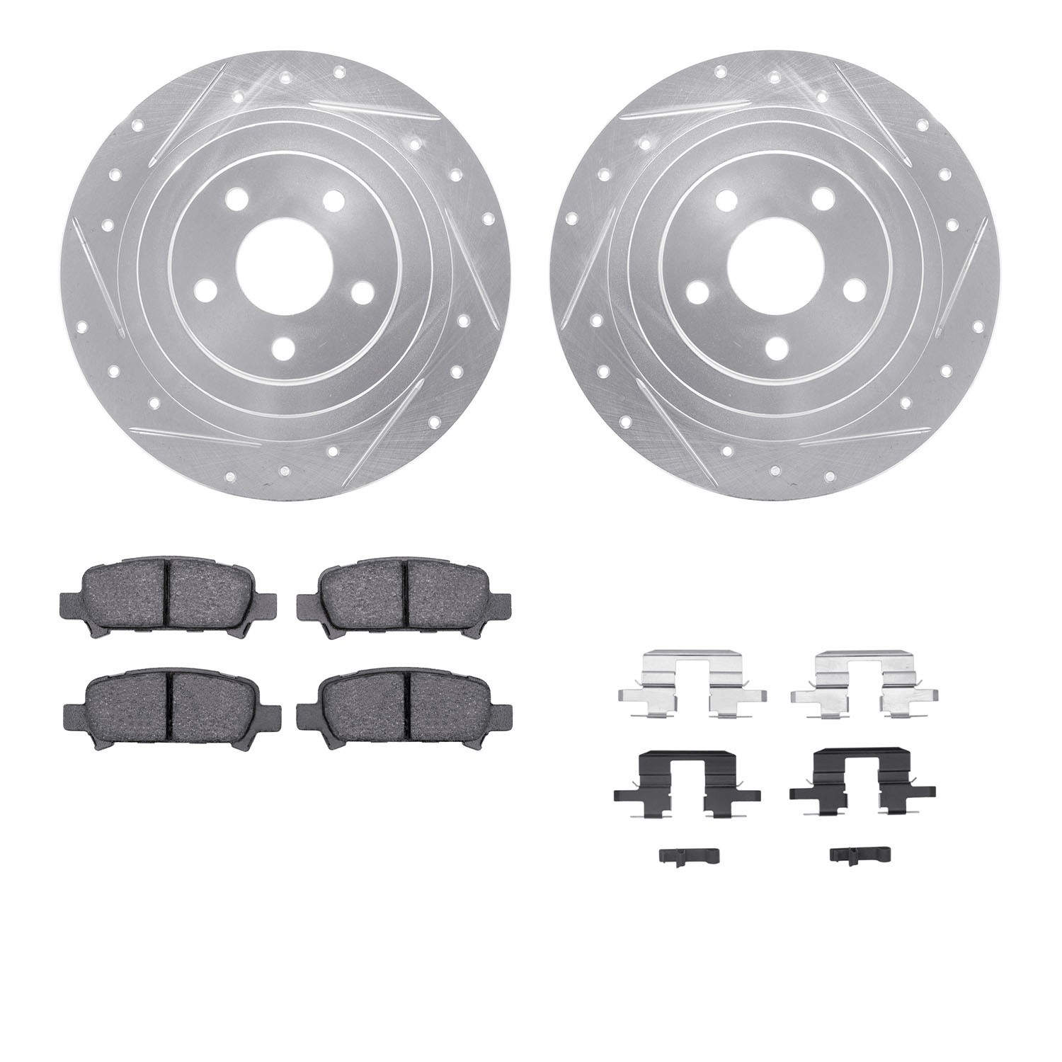 WGWH1-13025 Rear Brake Disc and Pad Kit, Silver zinc-plated, Cross-drilled and Slotted, 305 mm, Ceramic, R1 eLINE Silver Rotors with Ceramic Pads Series
