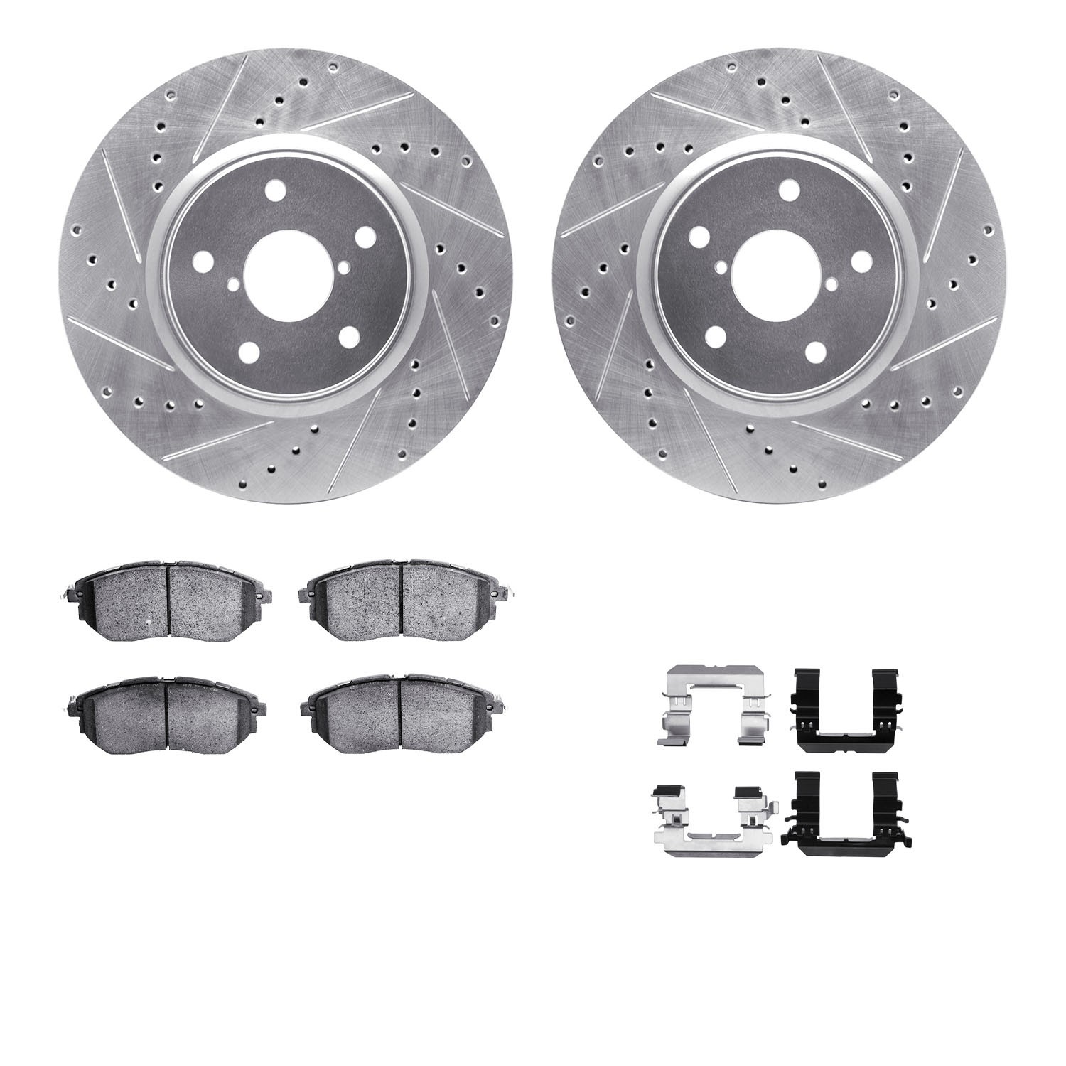 WGWH1-13038 Front Brake Disc and Pad Kit, Silver zinc-plated, Cross-drilled and Slotted, 330 mm, Ceramic, R1 eLINE Silver Rotors with Ceramic Pads Series