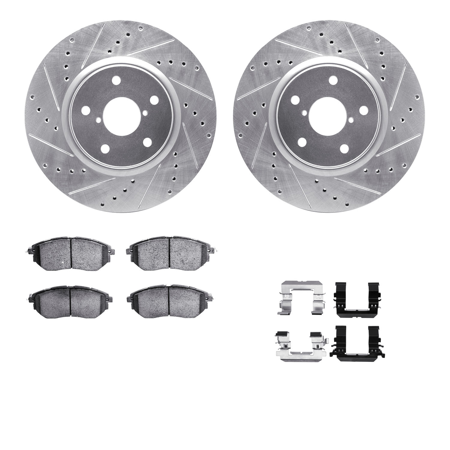 WGWH1-13038 Front Brake Disc and Pad Kit, Silver zinc-plated, Cross-drilled and Slotted, 330 mm, Ceramic, R1 eLINE Silver Rotors with Ceramic Pads Series