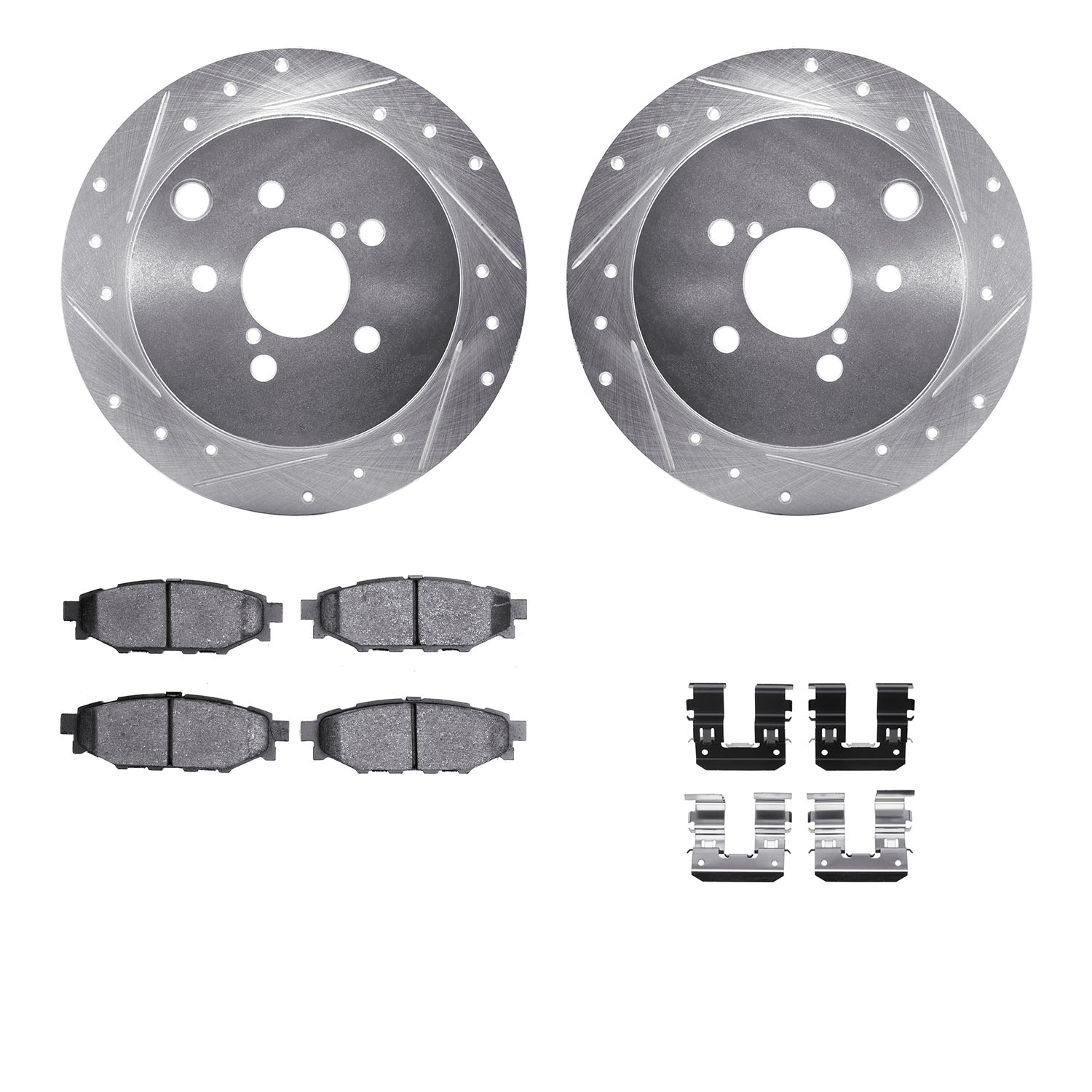 WGWH1-13043 Rear Brake Disc and Pad Kit, Silver zinc-plated, Cross-drilled and Slotted, 284 mm, Ceramic, R1 eLINE Silver Rotors with Ceramic Pads Series