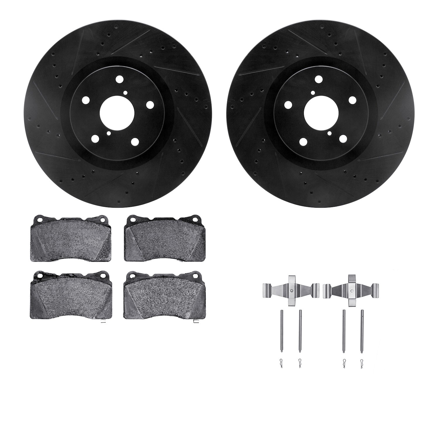 WHTH1-13004 Front Brake Disc and Pad Kit, Black, Cross-drilled and Slotted, 345 mm, Ceramic, R1 eLINE Black Rotors with European Ceramic Pads Series