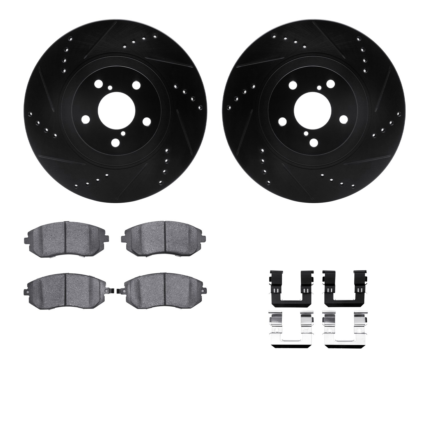 WHUH1-13029 Front Brake Disc and Pad Kit, Black, Cross-drilled and Slotted, 305 mm, OE Comparable Pad Material, R1 eLINE Black Rotors with Optimum OEp Pads Series
