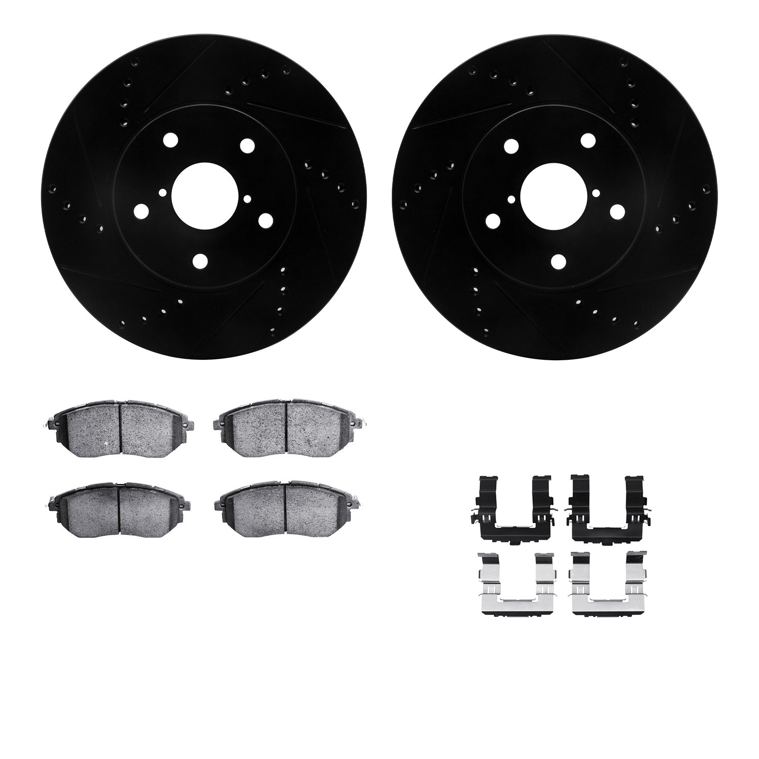 WHUH1-13033 Front Brake Disc and Pad Kit, Black, Cross-drilled and Slotted, 305 mm, OE Comparable Pad Material, R1 eLINE Black Rotors with Optimum OEp Pads Series