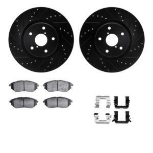 WHUH1-13038 Front Brake Disc and Pad Kit, Black, Cross-drilled and Slotted, 330 mm, OE Comparable Pad Material, R1 eLINE Black Rotors with Optimum OEp Pads Series