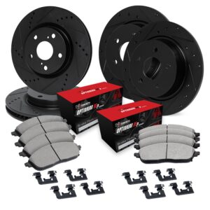 WHUH2-13013 Front and Rear Brake Disc and Pad Kit, Black, Cross-drilled and Slotted, Front - 294 mm, Rear - 284 mm, OE Comparable Pad Material, R1 eLINE Black Rotors with...