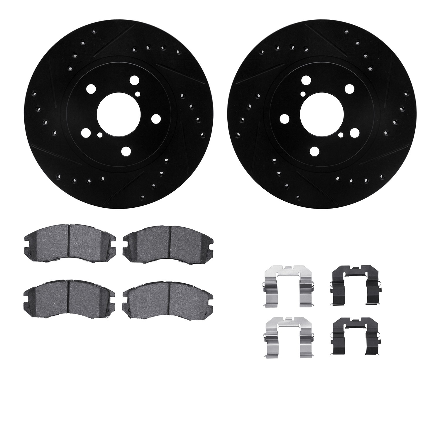 WHWH1-13012 Front Brake Disc and Pad Kit, Black, Cross-drilled and Slotted, 279 mm, Ceramic, R1 eLINE Black Rotors with Ceramic Pads Series