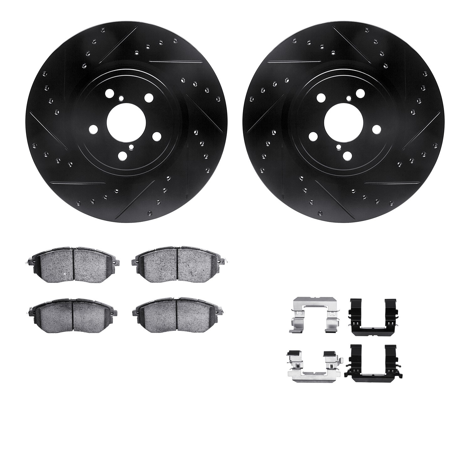 WHWH1-13037 Front Brake Disc and Pad Kit, Black, Cross-drilled and Slotted, 330 mm, Ceramic, R1 eLINE Black Rotors with Ceramic Pads Series