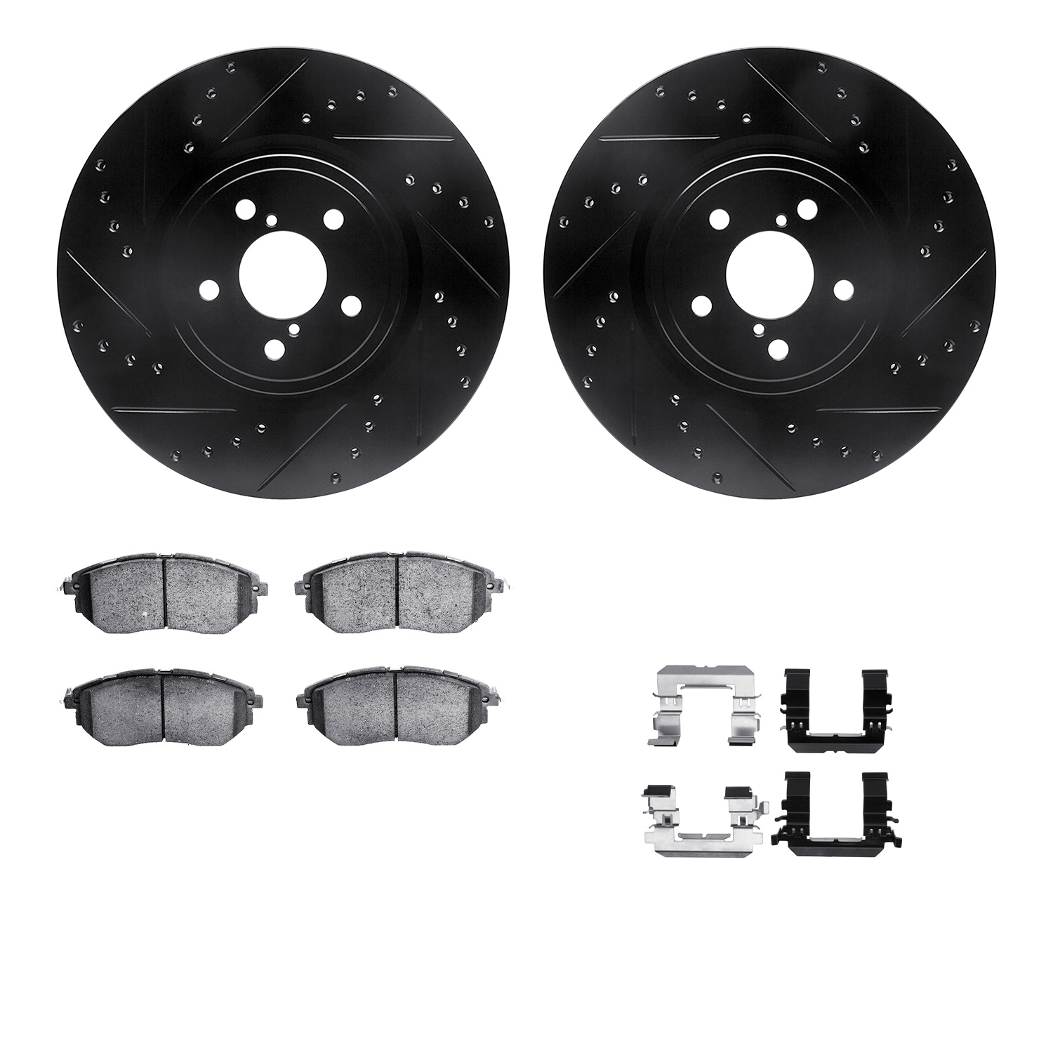 WHWH1-13037 Front Brake Disc and Pad Kit, Black, Cross-drilled and Slotted, 330 mm, Ceramic, R1 eLINE Black Rotors with Ceramic Pads Series