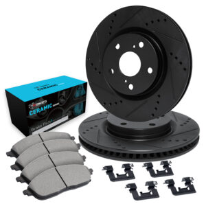 WHWH1-13044 Rear Brake Disc and Pad Kit, Black, Cross-drilled and Slotted, 297 mm, Ceramic, R1 eLINE Black Rotors with Ceramic Pads Series