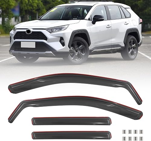 Window Visors Rain Guards Shield Fit for 2019-2025 Toyota Rav4,Tape-On Rain Guards Window Visors 4 Pcs Set Black