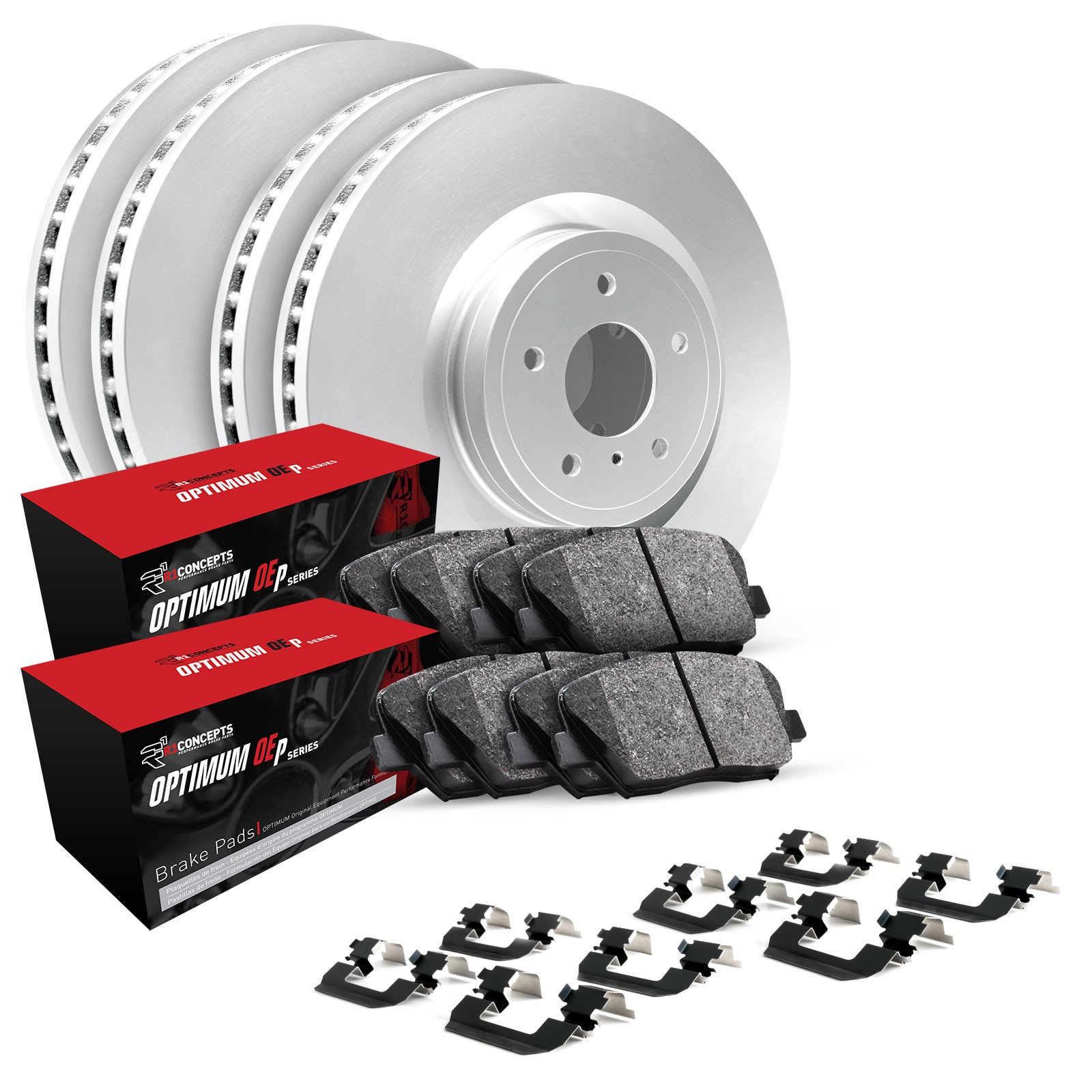WJUH2-13036 Front and Rear Brake Disc and Pad Kit, Geomet Coated, Plain Surface, Front - 340 mm, Rear - 330 mm, OE Comparable Pad Material, R1 GEO-Carbon Rotors with Optimum OEp...